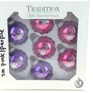 Vintage West Germany Pink & Purple Round Christmas Ornaments